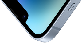 The top-left corner of an iPhone 14 with a Ceramic Shield front.