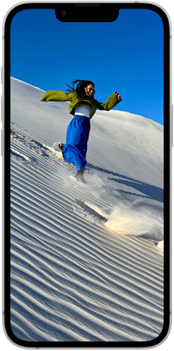 People walking down sand dune on iPhone 16e Super Retina XDR Display